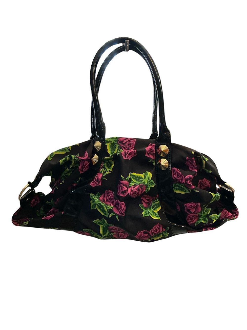Betsey Johnson Black Floral Shoulder Bag with Pink Roses Betseyville - Picture 6 of 14